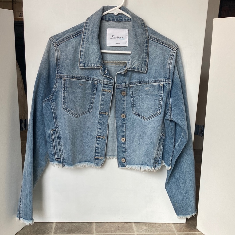 KanCan exclusively for Maurice’s Cropped Distressed Denim Jacket